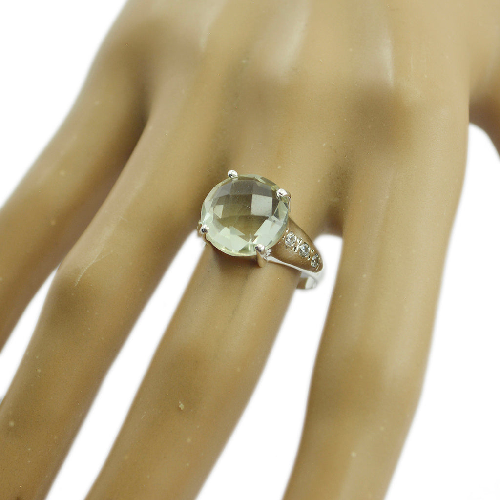 Green Amethyst Halo Russian 925 Sterling Silver Green Gemstone Slim Sophisticated Ring Jewelry