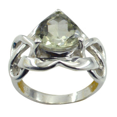 Green Amethyst Solitaire Russian Silver Green Gemstone Slim Romantic Ring Jewellery