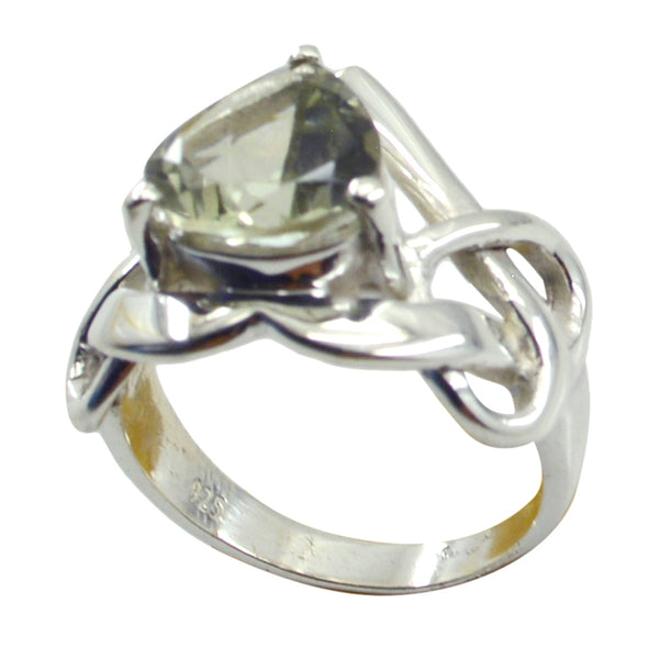 Green Amethyst Solitaire Russian Silver Green Gemstone Slim Romantic Ring Jewellery