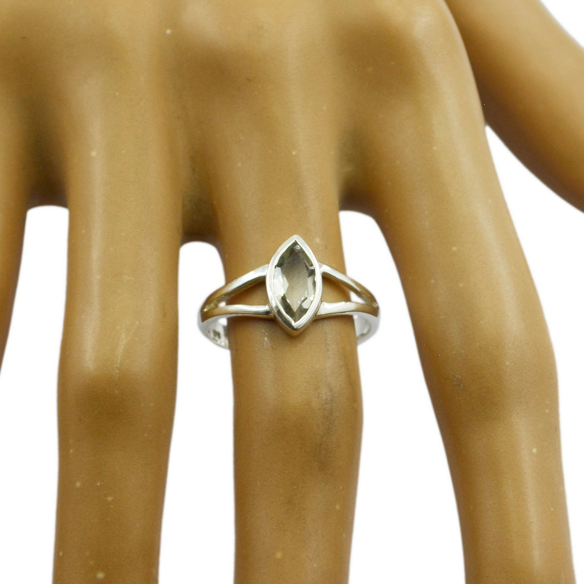 Green Amethyst Solitaire Korean Sterling Silver Green Gems Dainty Geometric Ring Jewellery