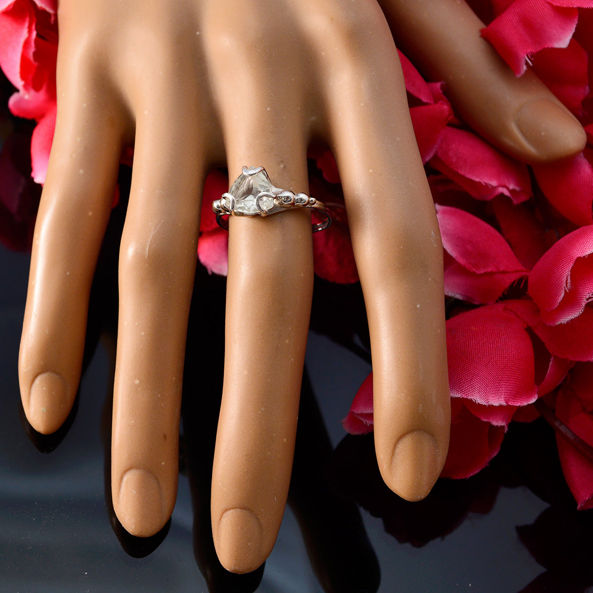 Green Amethyst Solitaire Turkish 925 Sterling Silver Green Gems Delicate Rope Wire Ring Jewelry