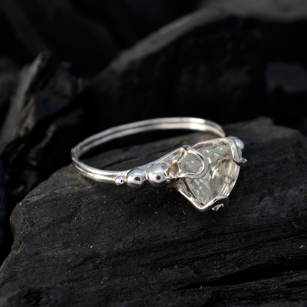 Green Amethyst Solitaire Turkish 925 Sterling Silver Green Gems Delicate Rope Wire Ring Jewelry