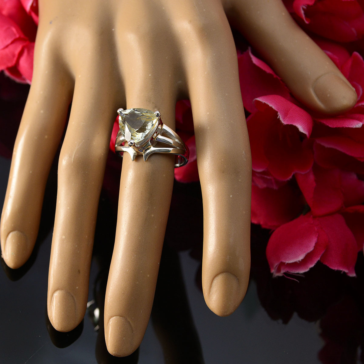 Green Amethyst Solitaire Russian 925 Sterling Silver Green Gems Classic Ethnic Ring Jewelry