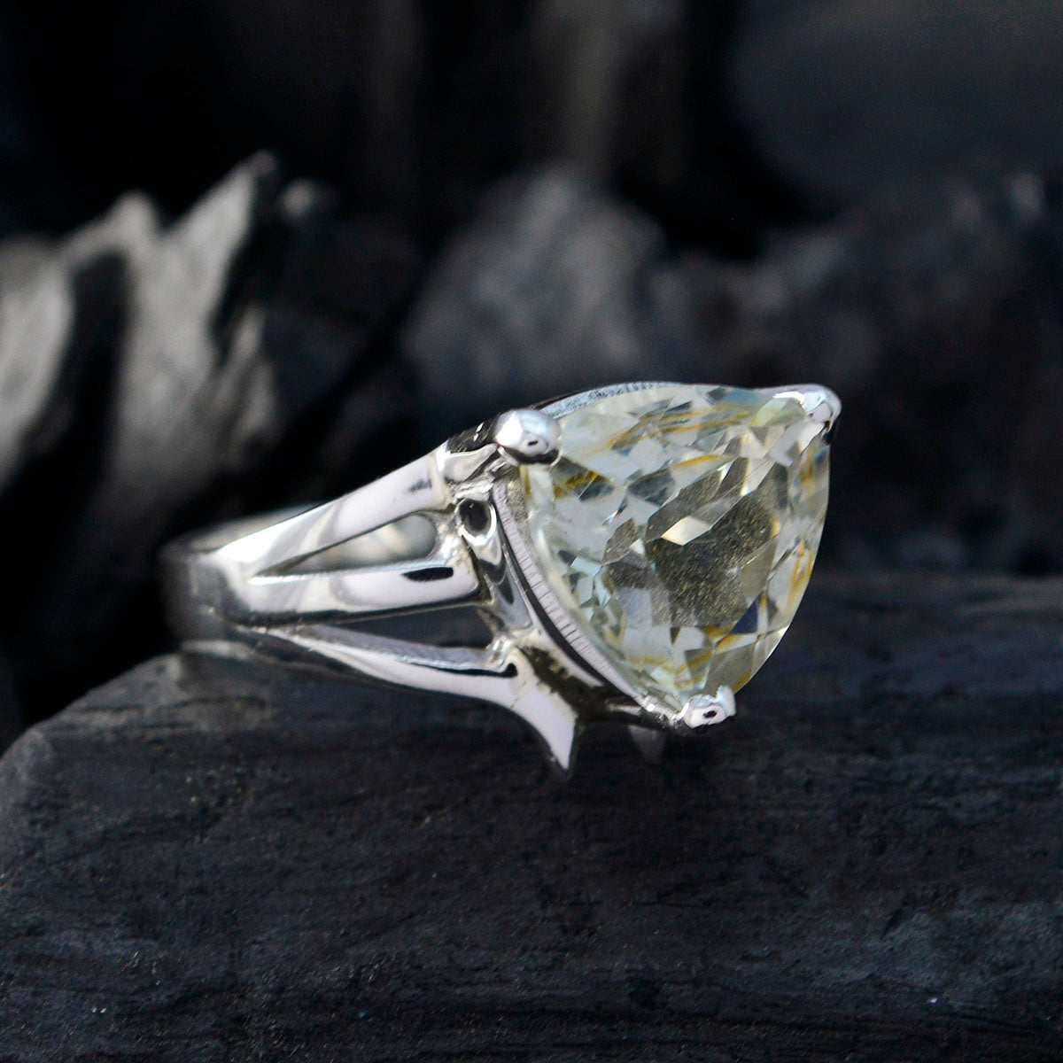 Green Amethyst Solitaire Russian 925 Sterling Silver Green Gems Classic Ethnic Ring Jewelry