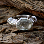 Green Amethyst Solitaire Italian 925 Sterling Silver Green Gemstone Edgy Armor Ring Jewelry