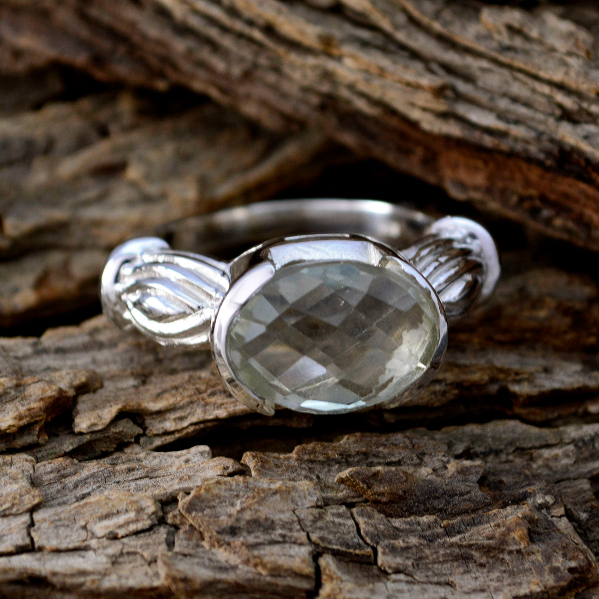 Green Amethyst Solitaire Italian 925 Sterling Silver Green Gemstone Edgy Armor Ring Jewelry