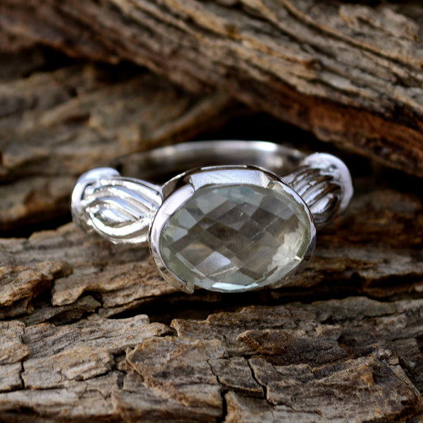 Green Amethyst Solitaire Italian 925 Sterling Silver Green Gemstone Edgy Armor Ring Jewelry