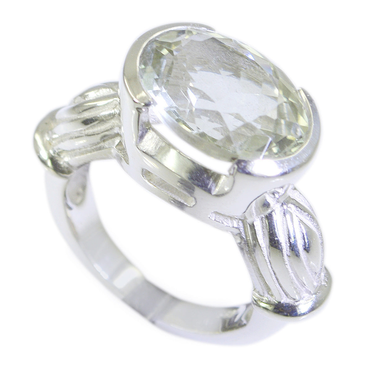 Green Amethyst Solitaire Italian 925 Sterling Silver Green Gemstone Edgy Armor Ring Jewelry