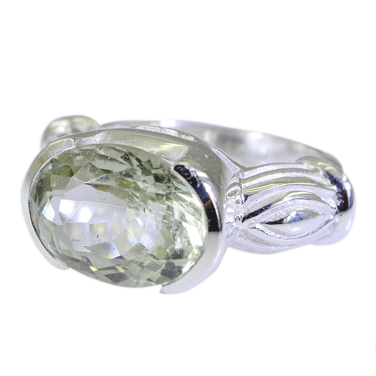 Green Amethyst Solitaire Italian 925 Sterling Silver Green Gemstone Edgy Armor Ring Jewelry