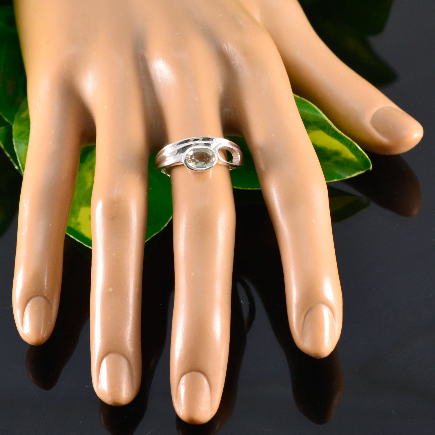 Green Amethyst Solitaire Japanese 925 Sterling Silver Green Gems Whisper thin Abstract Ring Jewelry