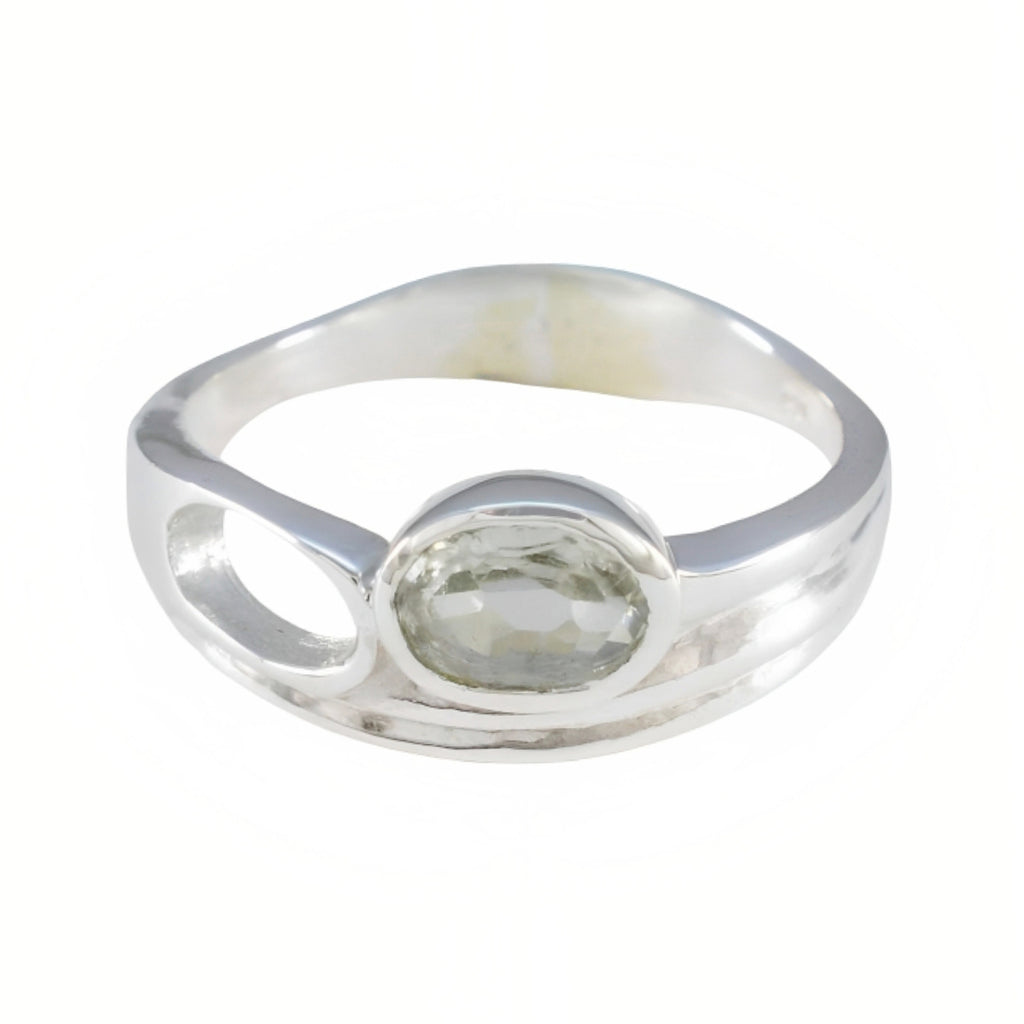 Green Amethyst Solitaire Japanese 925 Sterling Silver Green Gems Whisper thin Abstract Ring Jewelry