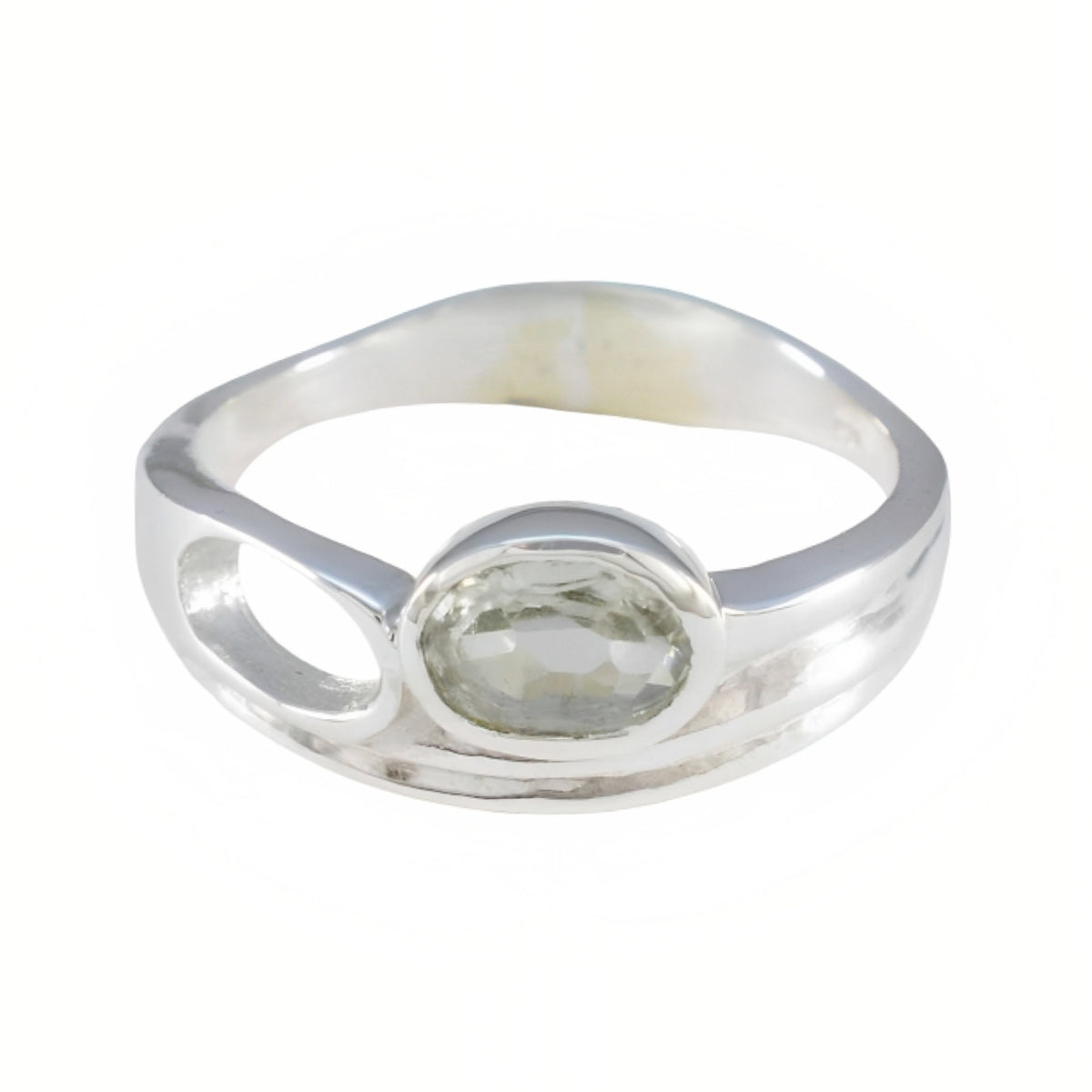 Green Amethyst Solitaire Japanese 925 Sterling Silver Green Gems Whisper thin Abstract Ring Jewelry