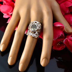 Green Amethyst Solitaire Italian Sterling Silver Green Gemstones Eye catching Filigree Ring Jewellery