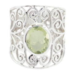 Green Amethyst Solitaire Italian Sterling Silver Green Gemstones Eye catching Filigree Ring Jewellery