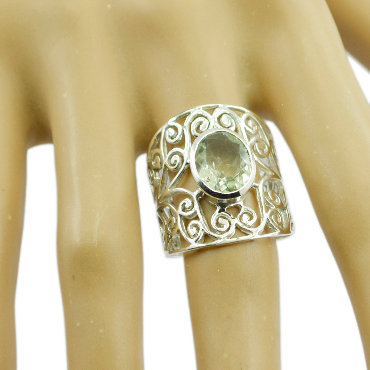 Grön ametist solitär italienskt sterlingsilver gröna ädelstenar iögonfallande filigranring smycken Sekundär produktbild