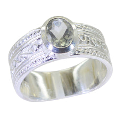 Green Amethyst Solitaire French Sterling Silver Green Gemstone Mid weight Art Deco Ring Jewelry