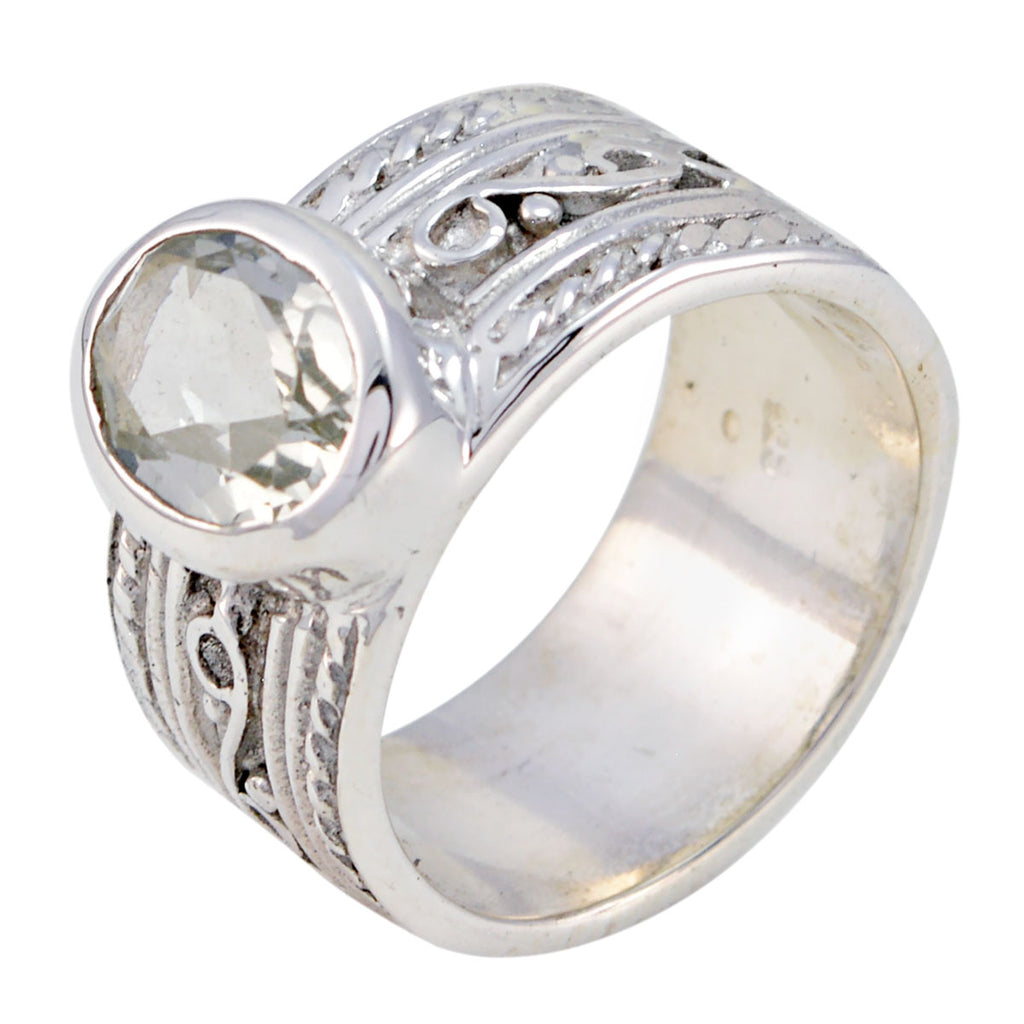 Green Amethyst Solitaire French Sterling Silver Green Gemstone Mid weight Art Deco Ring Jewelry