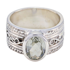 Green Amethyst Solitaire French Sterling Silver Green Gemstone Mid weight Art Deco Ring Jewelry