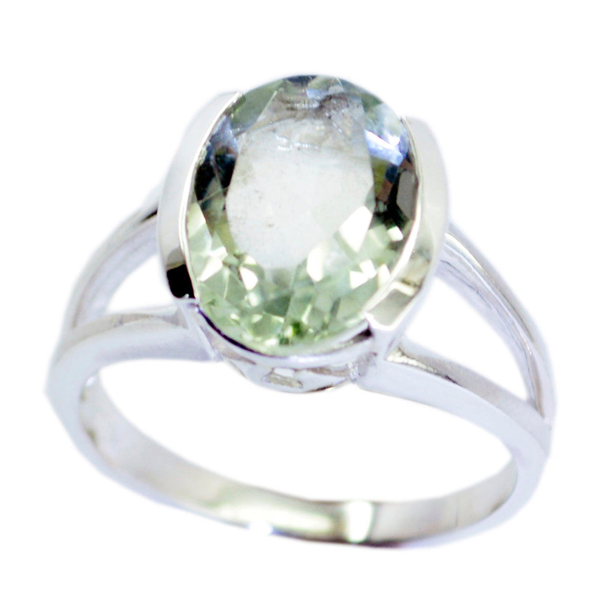 Green Amethyst Solitaire Russian 92.5 Silver Green Gems Mid weight Sophisticated Ring Jewelry