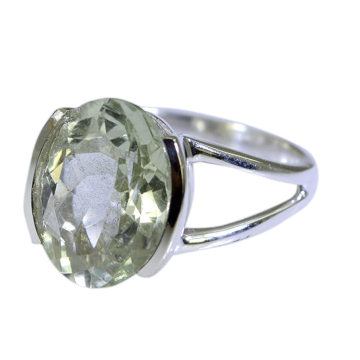 Green Amethyst Solitaire Russian 92.5 Silver Green Gems Mid weight Sophisticated Ring Jewelry
