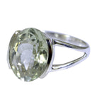 Green Amethyst Solitaire Russian 92.5 Silver Green Gems Mid weight Sophisticated Ring Jewelry