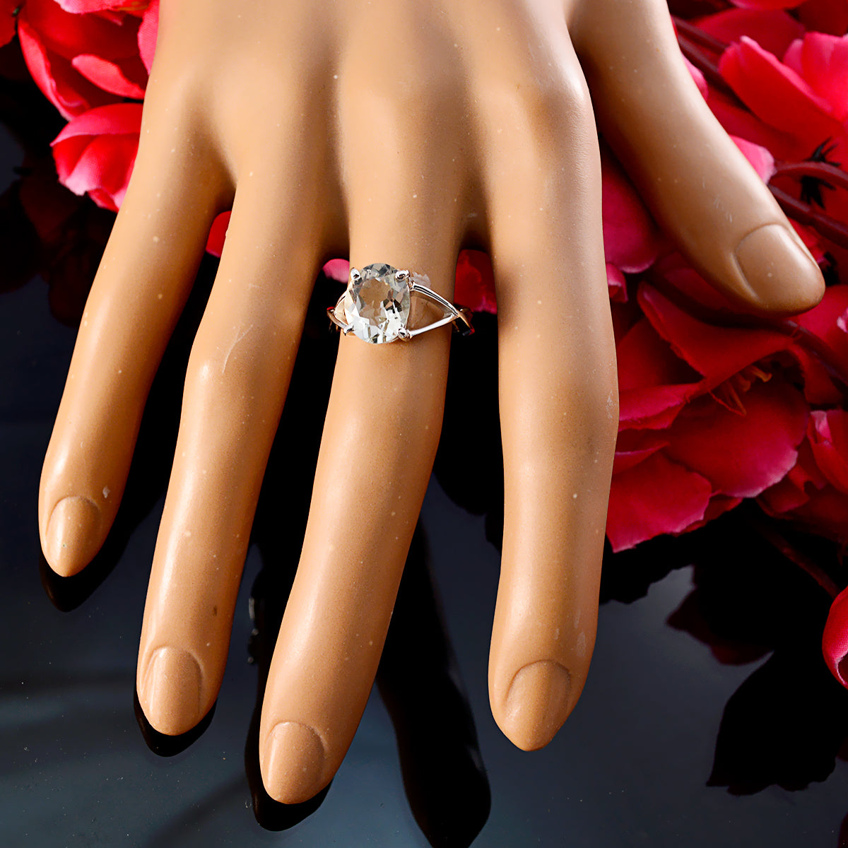 Green Amethyst Solitaire Turkish Silver Green Gemstones Delicate Glamorous Ring Jewelry