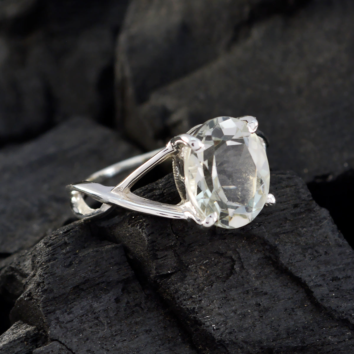 Green Amethyst Solitaire Turkish Silver Green Gemstones Delicate Glamorous Ring Jewelry