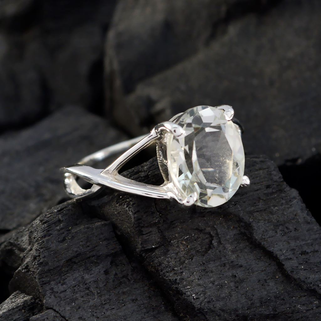 Green Amethyst Solitaire Turkish Silver Green Gemstones Delicate Glamorous Ring Jewelry