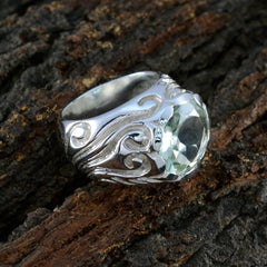 Green Amethyst Solitaire French 925 Sterling Silver Green Gemstones Chunky Contemporary Ring Jewellery