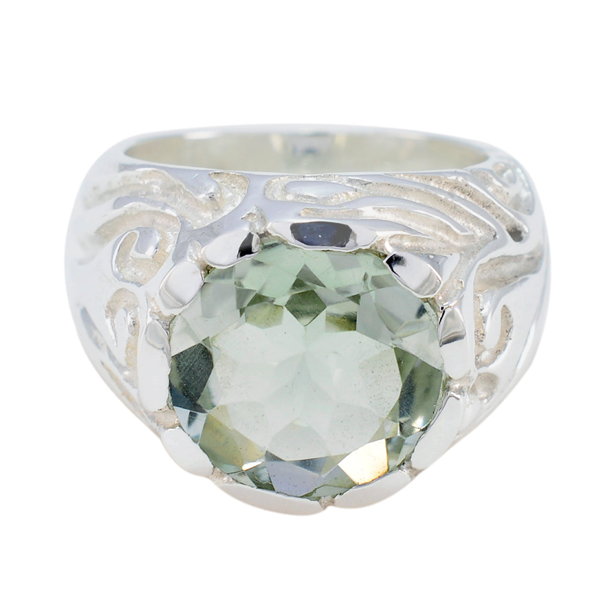 Green Amethyst Solitaire French 925 Sterling Silver Green Gemstones Chunky Contemporary Ring Jewellery Immagine principale del prodotto