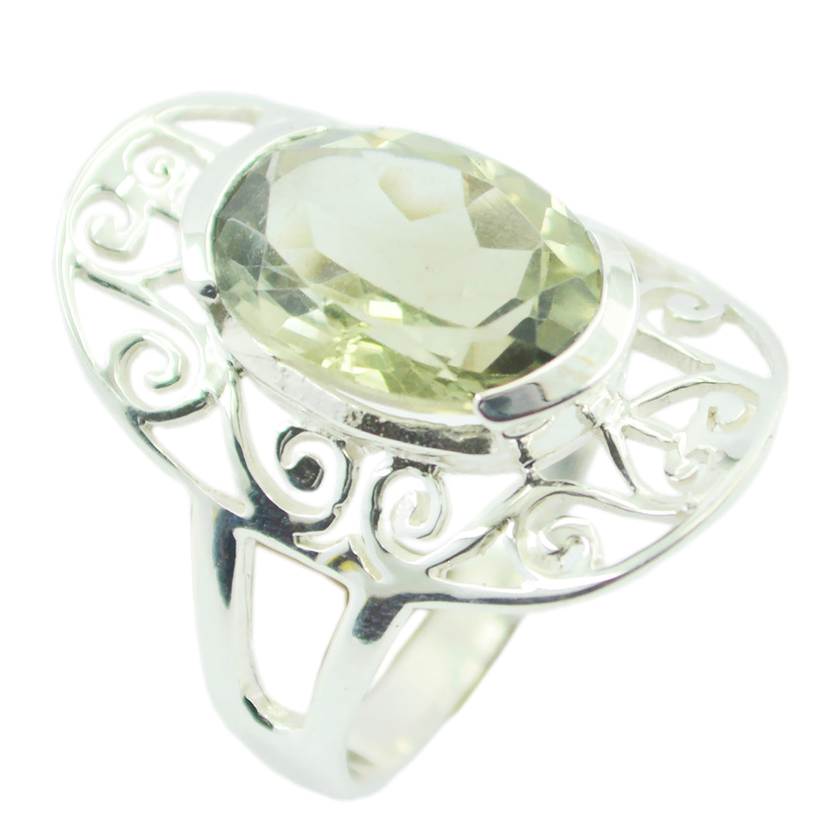 Green Amethyst Solitaire Indian Sterling Silver Green Gemstone Classic Art Deco Ring Jewellery Immagine principale del prodotto