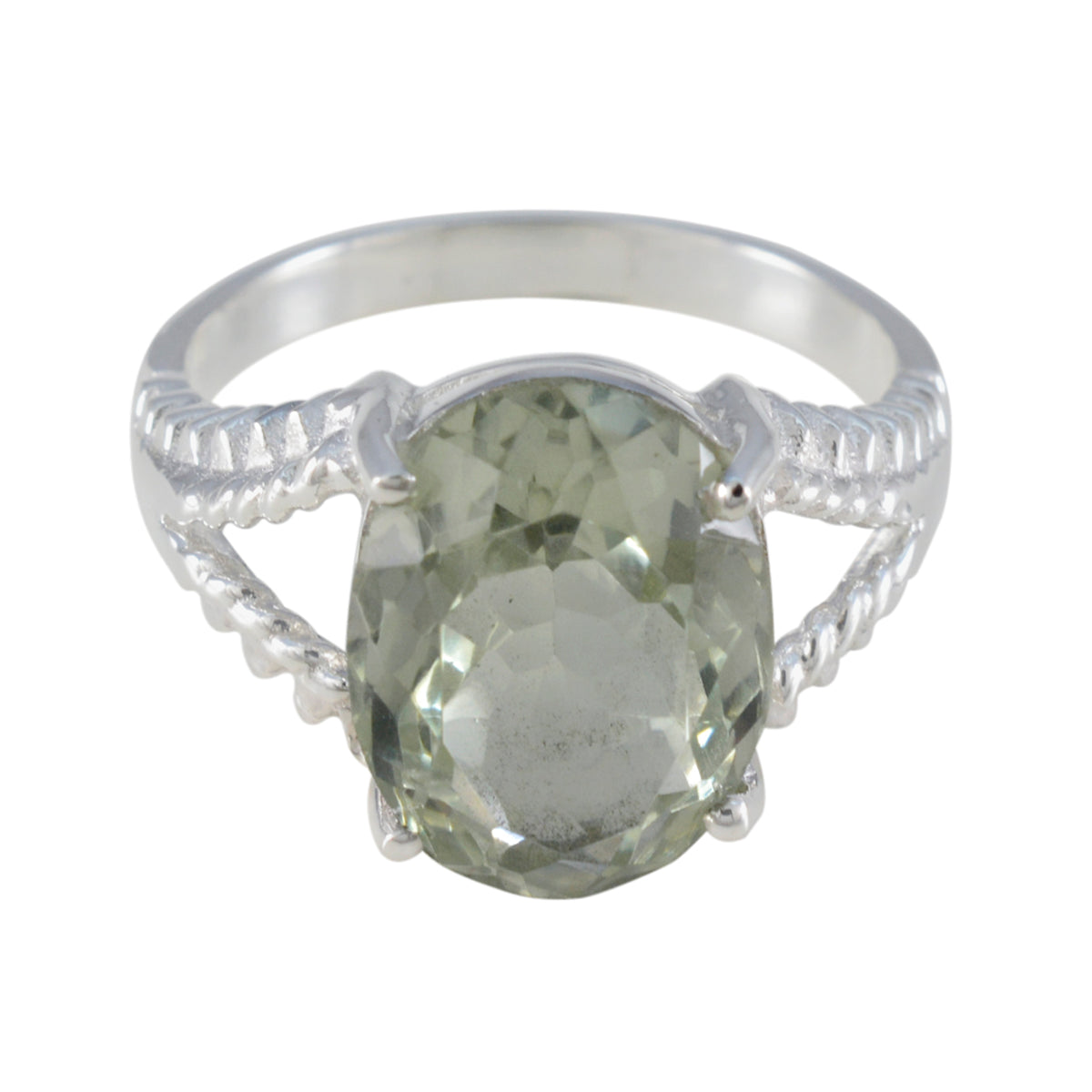 Green Amethyst Solitaire Indian 92.5 Silver Green Gems Mid weight Luxurious Ring Jewellery Main image