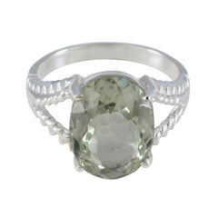 Green Amethyst Solitaire Indian 92.5 Silver Green Gems Mid weight Luxurious Ring Jewellery