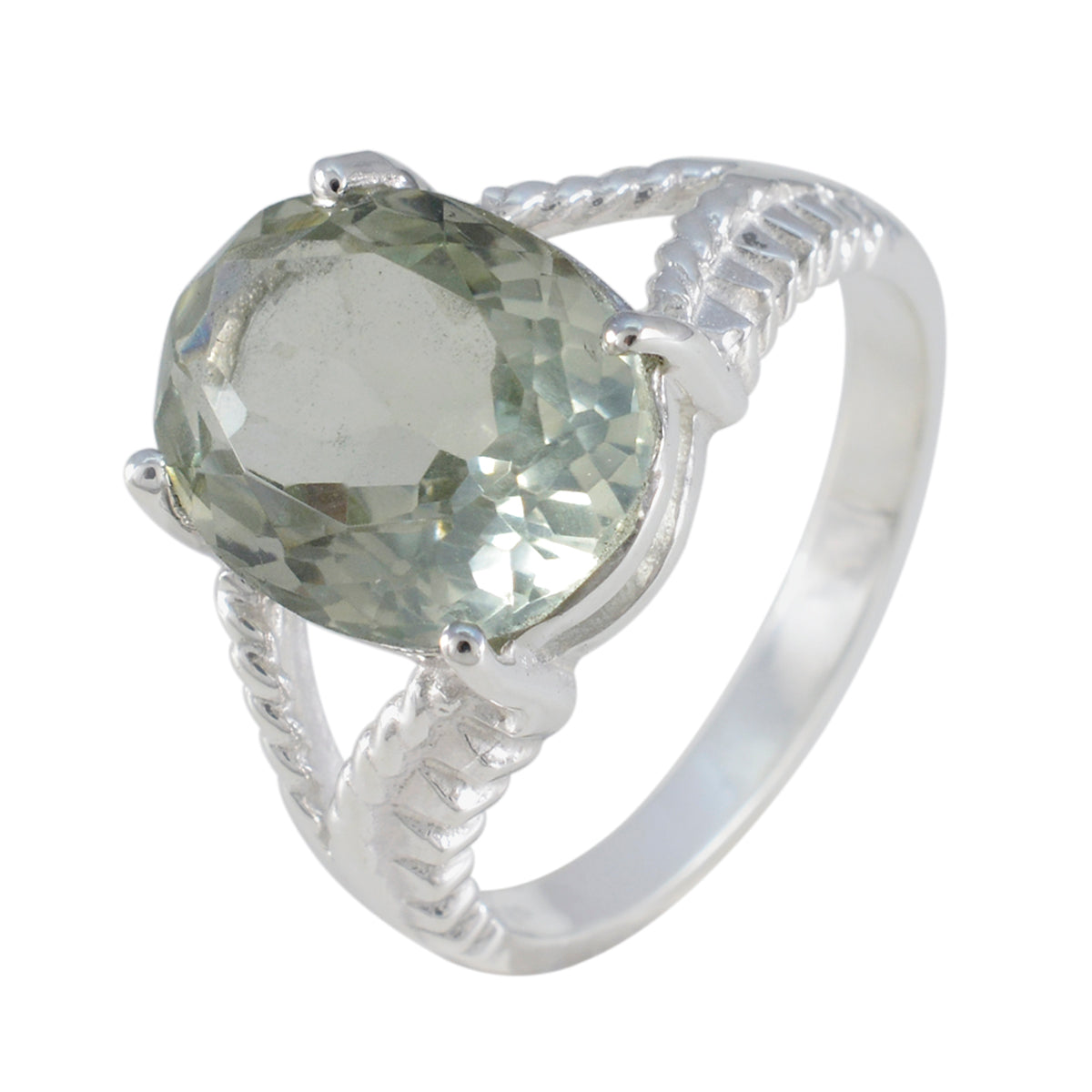 Green Amethyst Solitaire Indian 92.5 Silver Green Gems Mid weight Luxurious Ring Jewellery