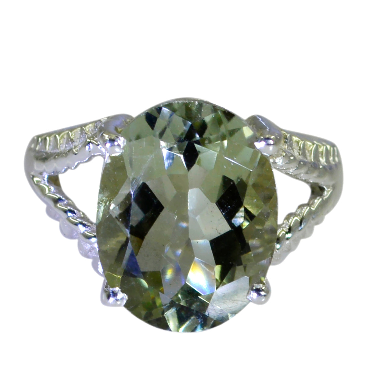 Green Amethyst Solitaire Indian 92.5 Silver Green Gems Mid weight Luxurious Ring Jewellery