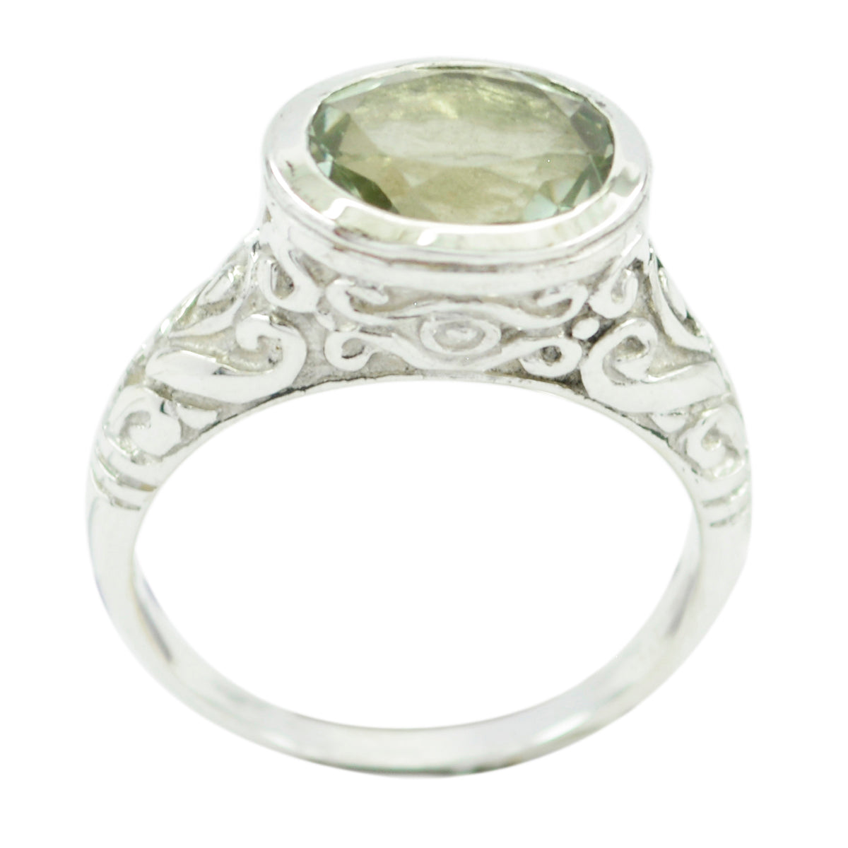 Green Amethyst Solitaire Indian 925 Sterling Silver Green Gemstone Minimal Art Deco Ring Jewellery Immagine principale del prodotto