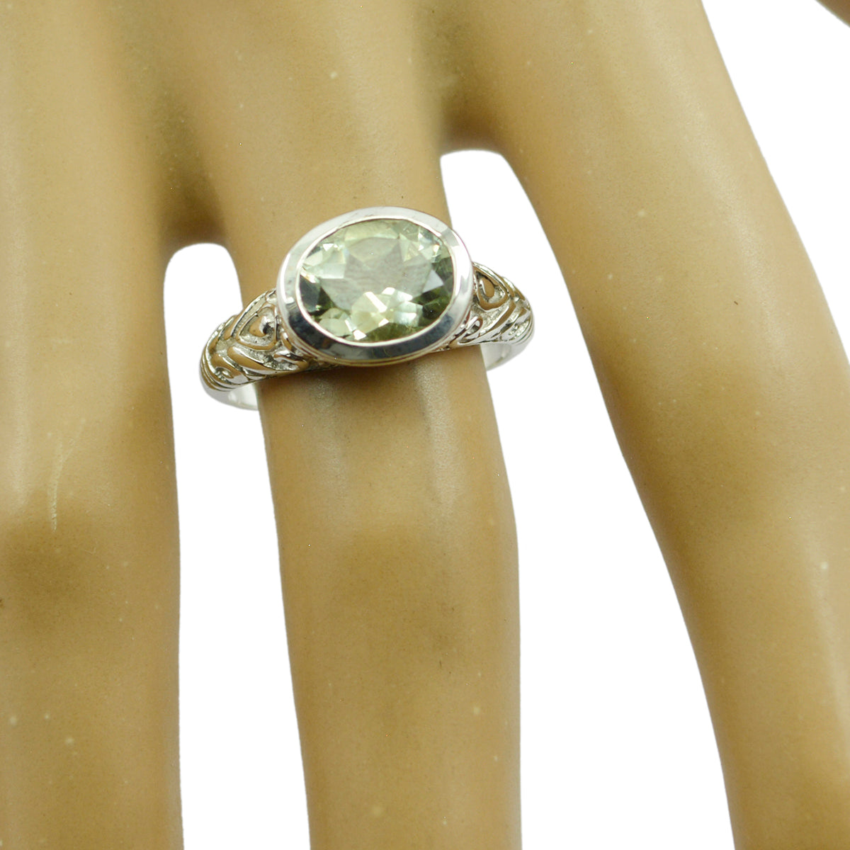 Green Amethyst Solitaire Indian 925 Sterling Silver Green Gemstone Minimal Art Deco Ring Jewellery