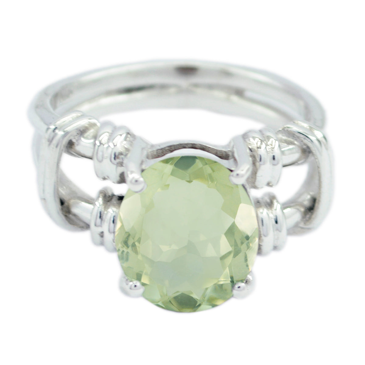 Green Amethyst Solitaire Latin American Silver Green Gemstone Eye catching Rope Wire Ring Jewellery