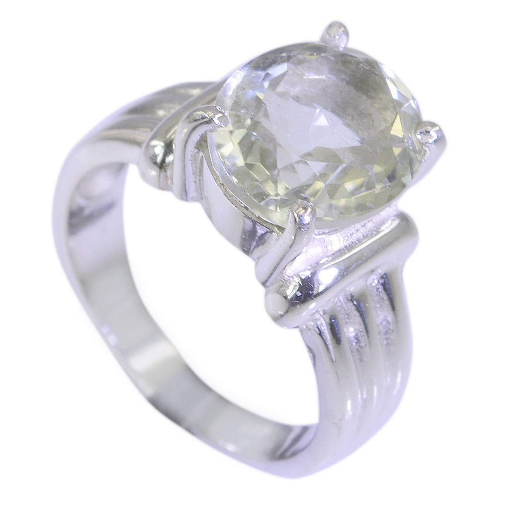Green Amethyst Solitaire Russian Sterling Silver Green Gemstone Tiny Abstract Ring Jewellery
