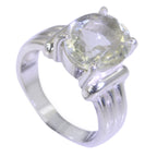 Green Amethyst Solitaire Russian Sterling Silver Green Gemstone Tiny Abstract Ring Jewellery