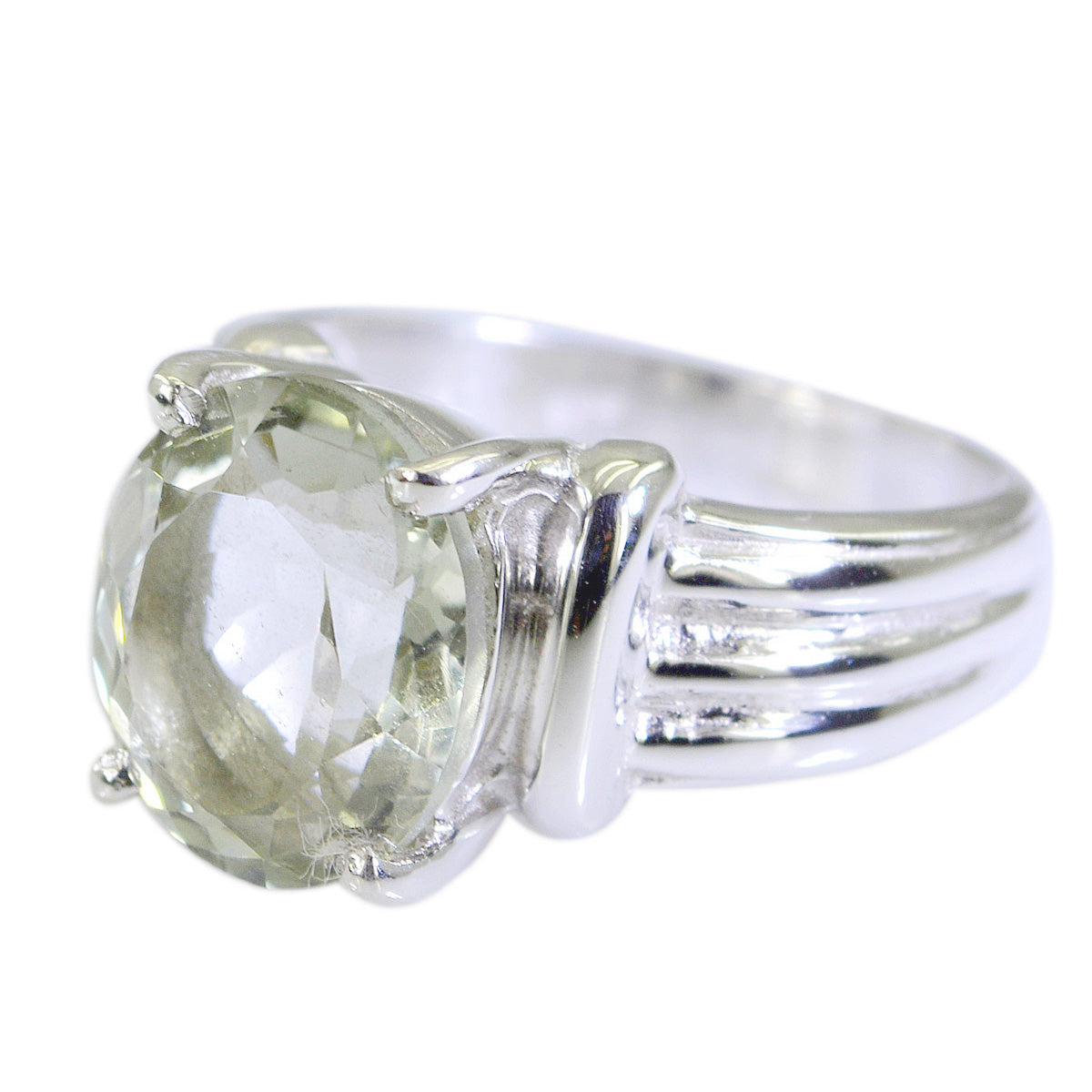 Green Amethyst Solitaire Russian Sterling Silver Green Gemstone Tiny Abstract Ring Jewellery