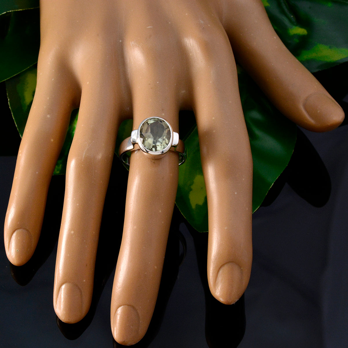 Green Amethyst Solitaire Moroccan Sterling Silver Green Gems Classic Glamorous Ring Jewelry