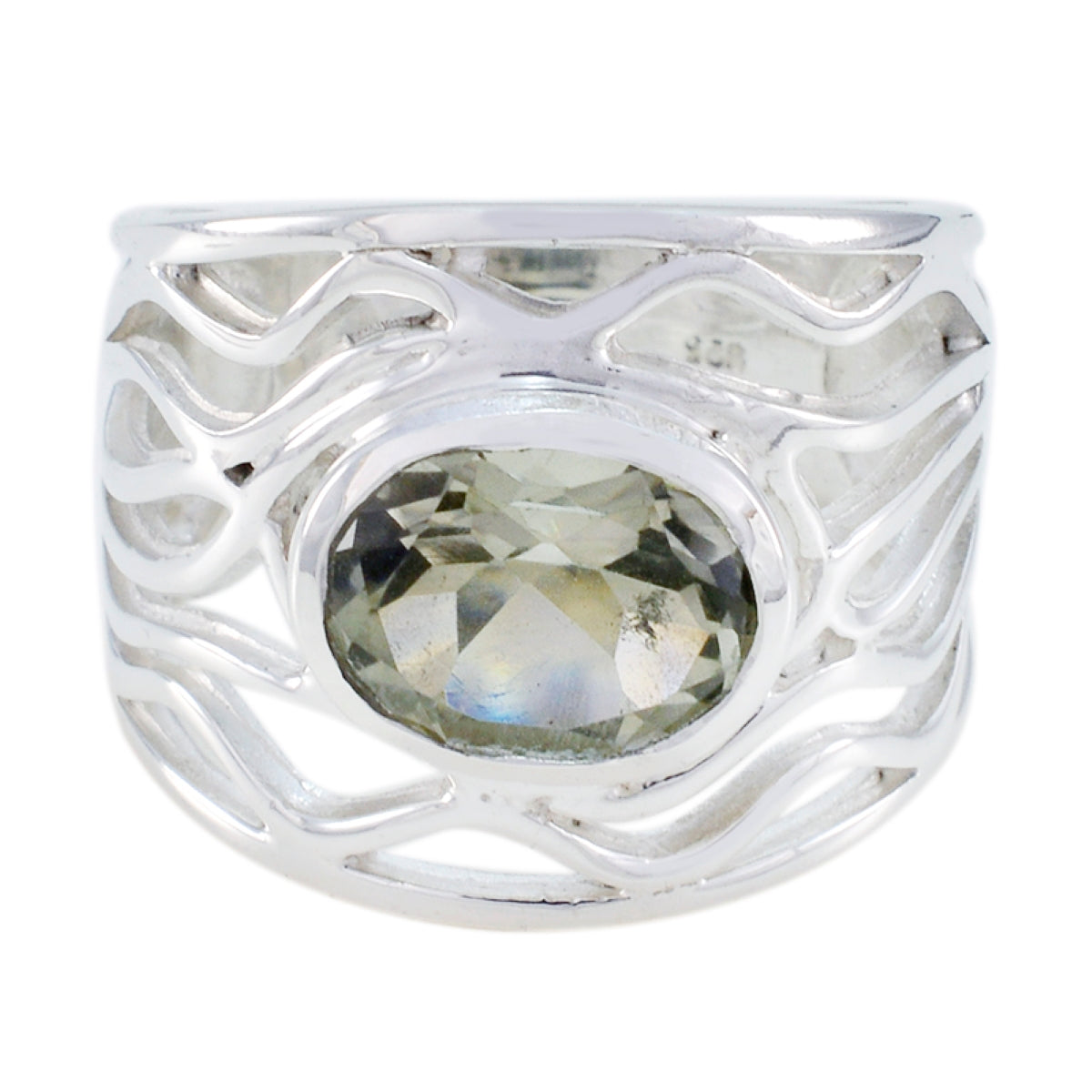 Green Amethyst Solitaire Australian 92.5 Silver Green Gemstone Classic  Rope Wire Ring Jewellery
