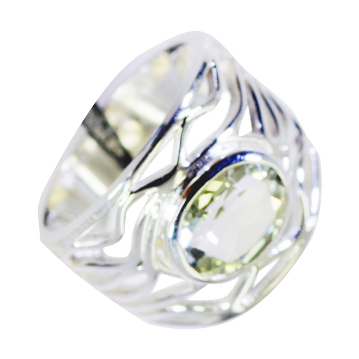 Green Amethyst Solitaire Australian 92.5 Silver Green Gemstone Classic  Rope Wire Ring Jewellery