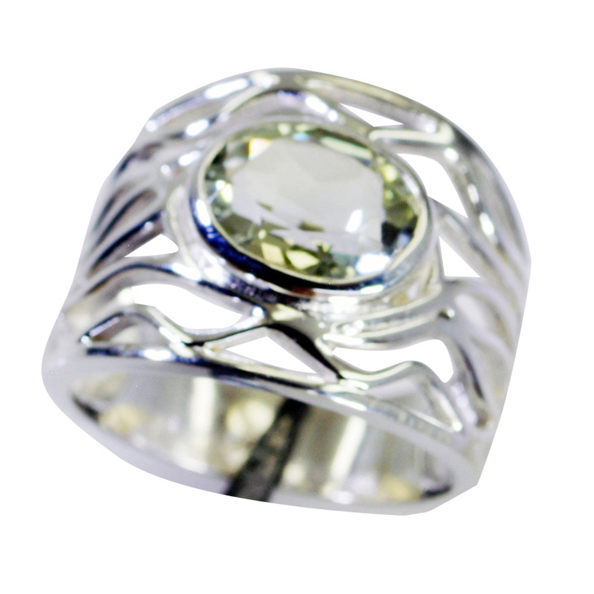 Green Amethyst Solitaire Australian 92.5 Silver Green Gemstone Classic  Rope Wire Ring Jewellery