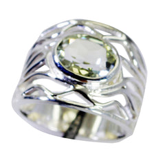 Green Amethyst Solitaire Australian 92.5 Silver Green Gemstone Classic  Rope Wire Ring Jewellery