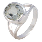 Green Amethyst Solitaire French Sterling Silver Green Gemstone Slim Cultural Ring Jewelry