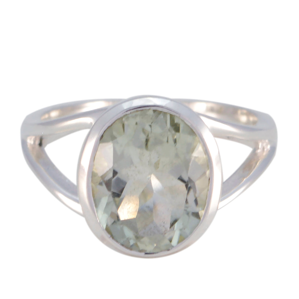 Green Amethyst Solitaire French Sterling Silver Green Gemstone Slim Cultural Ring Jewelry