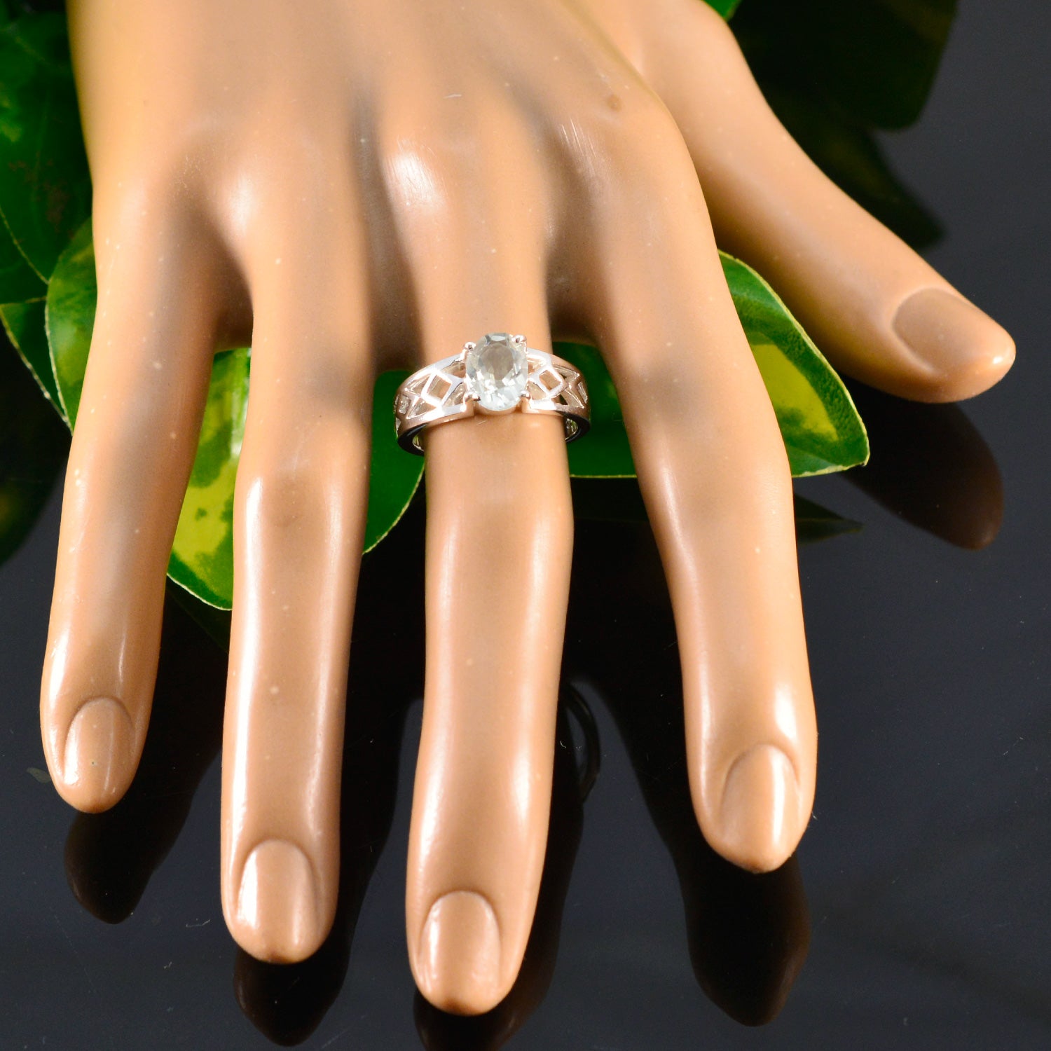 Green Amethyst Solitaire French Sterling Silver Green Gemstone Slim Artisan Ring Jewelry