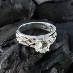 Green Amethyst Solitaire French Sterling Silver Green Gemstone Slim Artisan Ring Jewelry